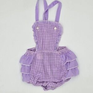 Vintage Purple Gingham Ruffle Romper Toddler Size 18 Months